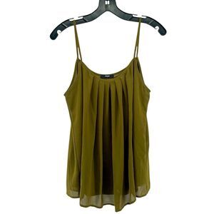 Laksmi Women’s Olive Green Pleated Chiffon Layered Sleeveless Cami Top – Medium